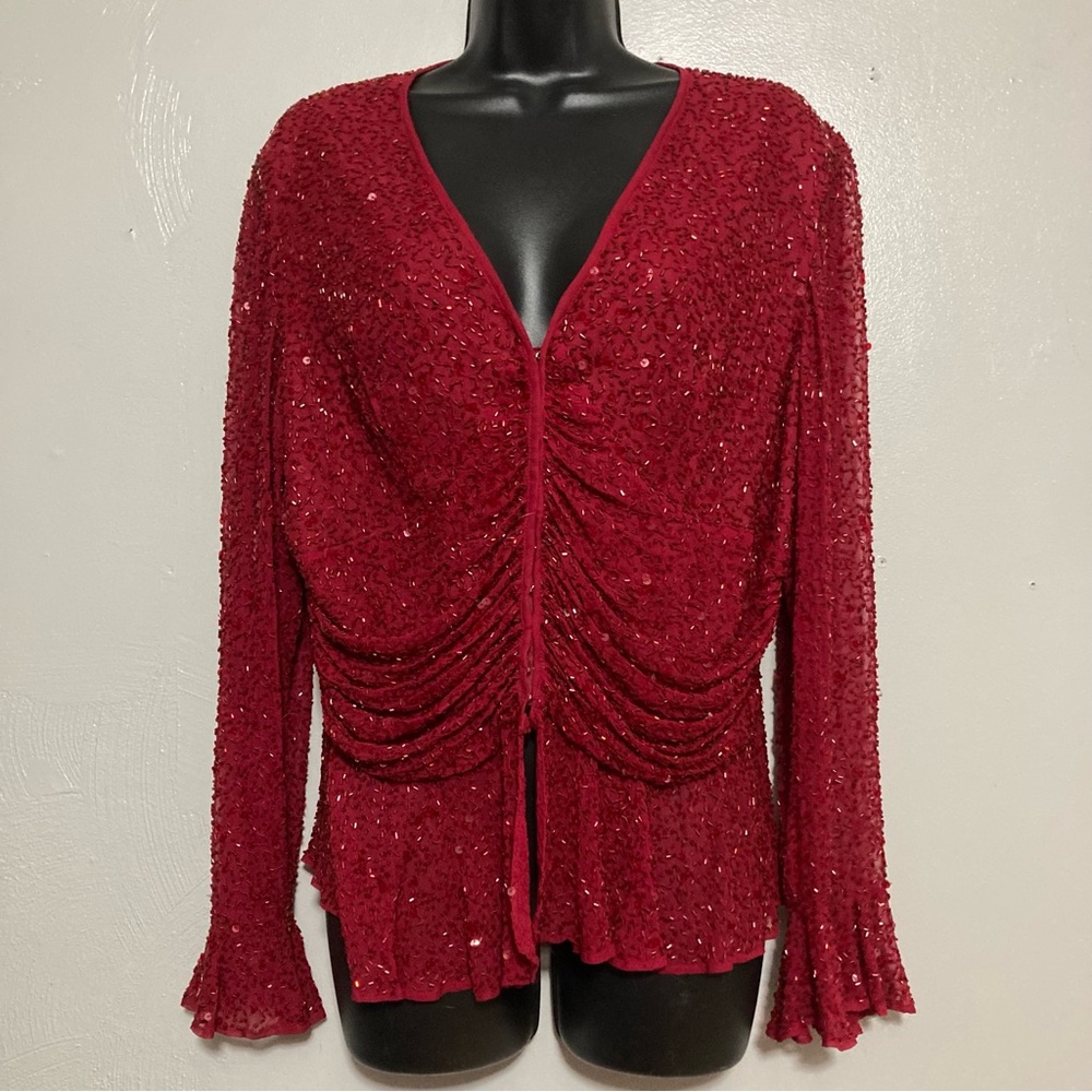 Marina by Marina Bresler 100% Silk Beaded Top w/ Flare Sleeves Fairycore Beaded